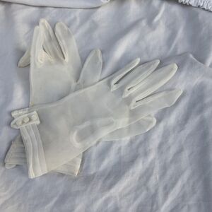 Vintage sheer Wear- rite ivory  embellished nylon gloves S/M